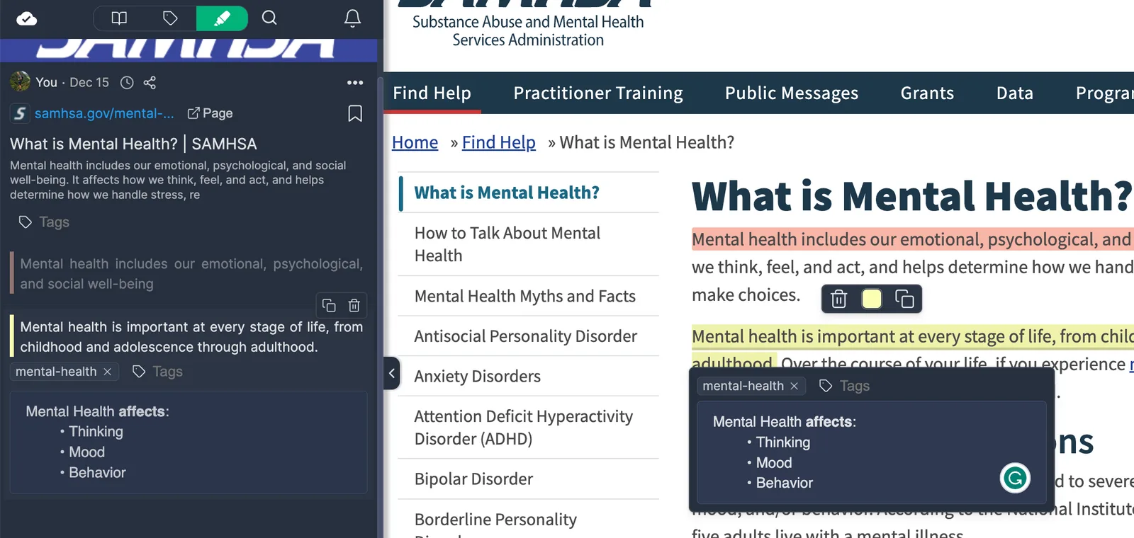 Web Highlights sidebar