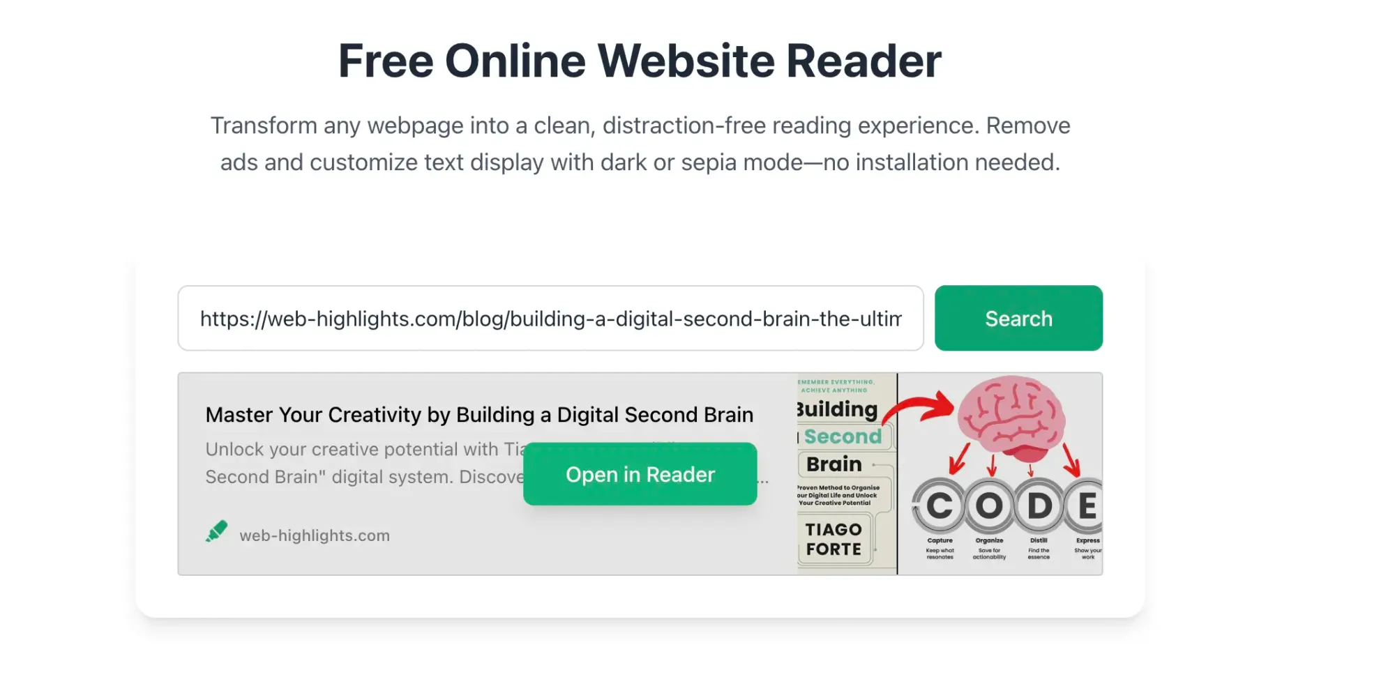 Free online website reader tool with a field to paste the article URL