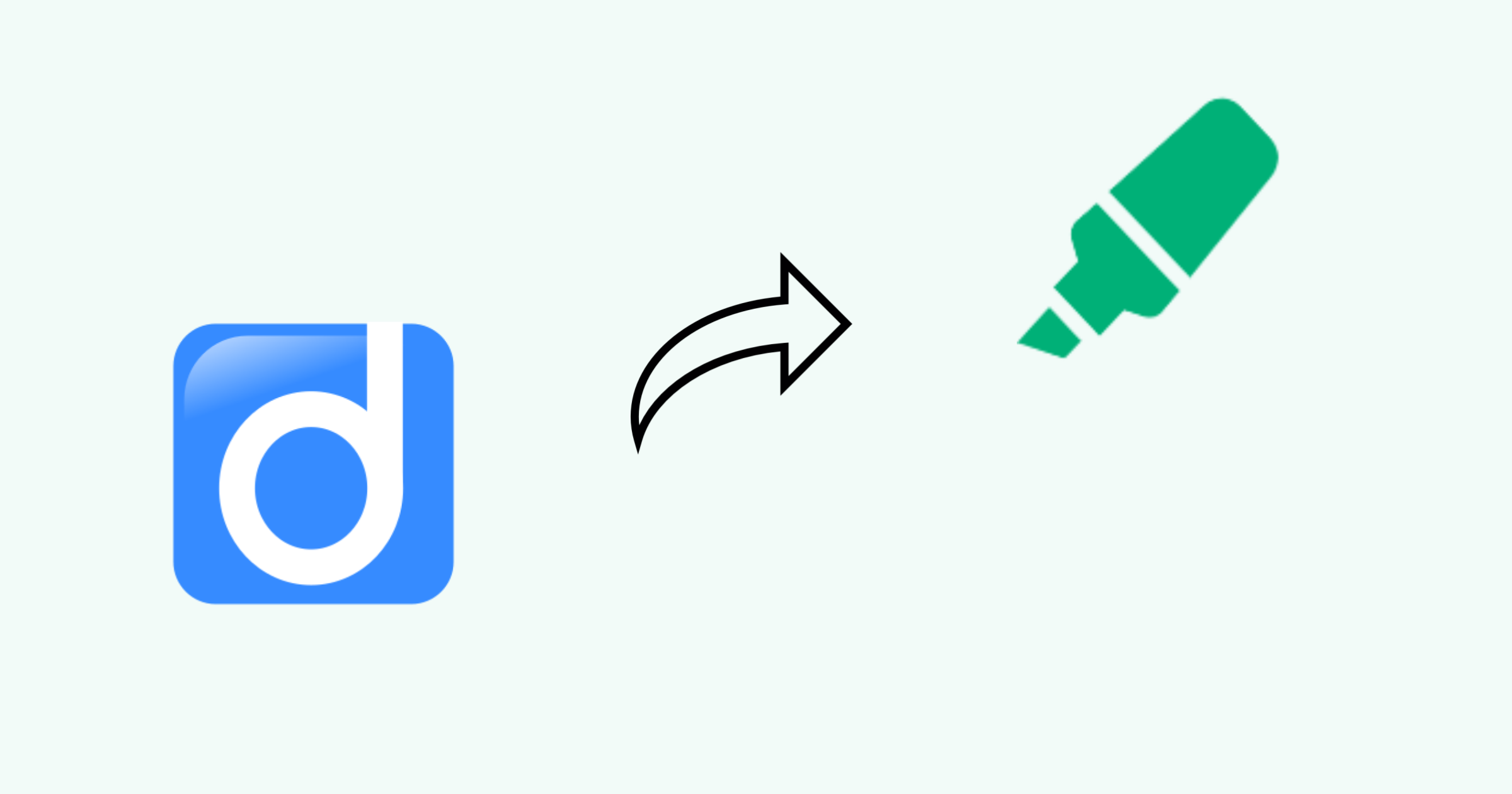 Diigo logo with an arrow pointing to the Web Highlights marker logo