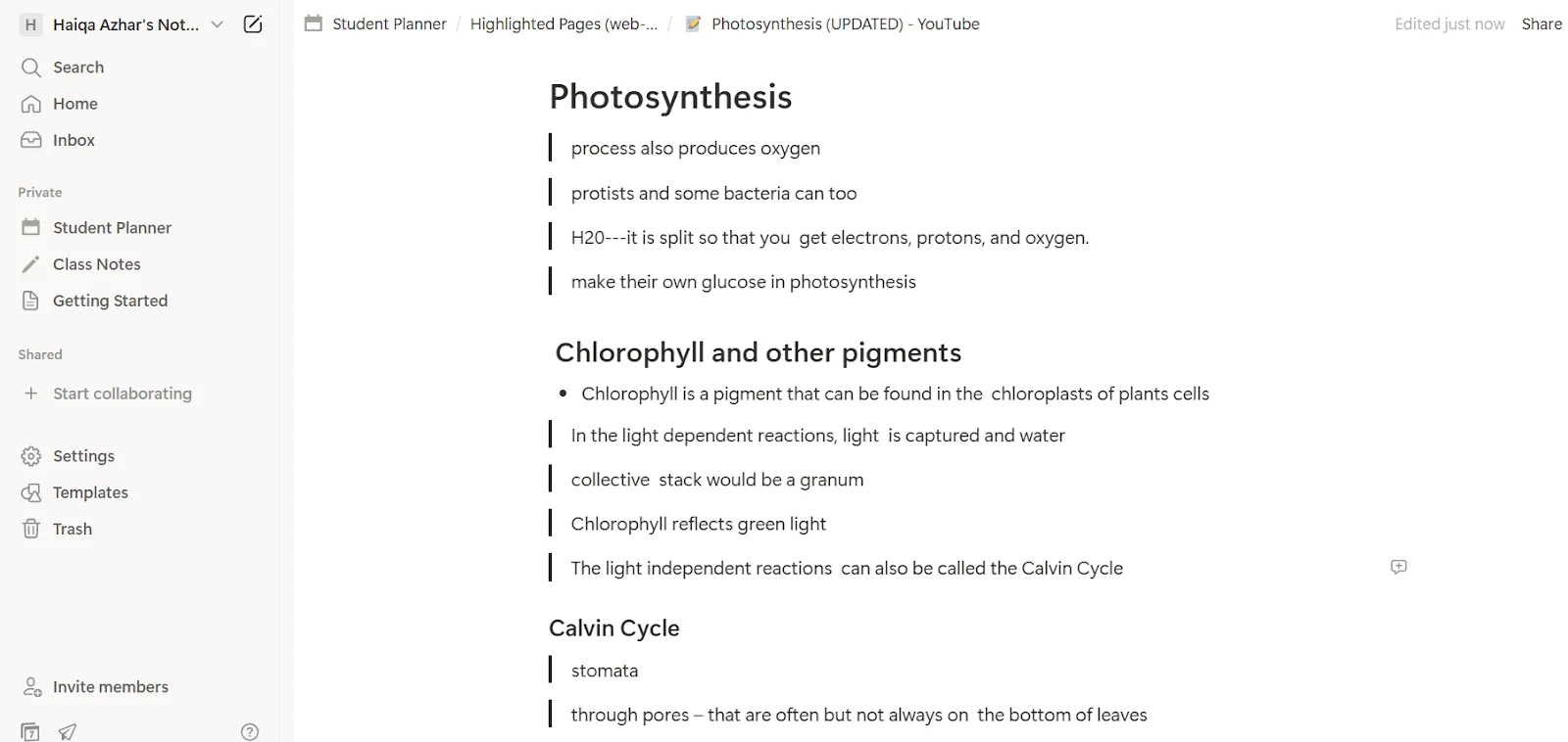 YouTube video annotations exported to Notion platform, for further use and study.