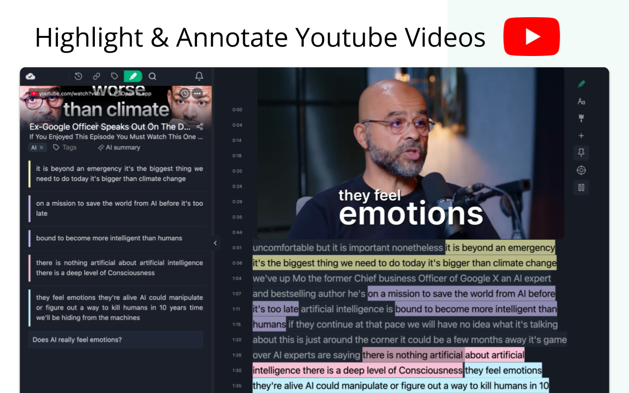 Highlight & Annotate Youtube Videos