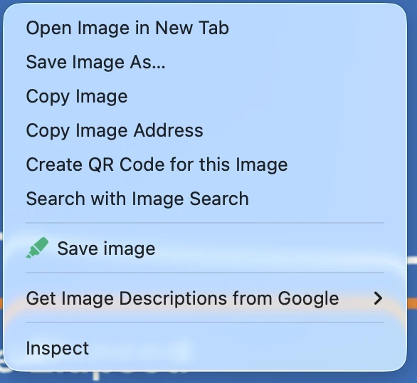 Menu clic droit de Chrome avec l’entrée Web Highlights « Enregistrer l’image »