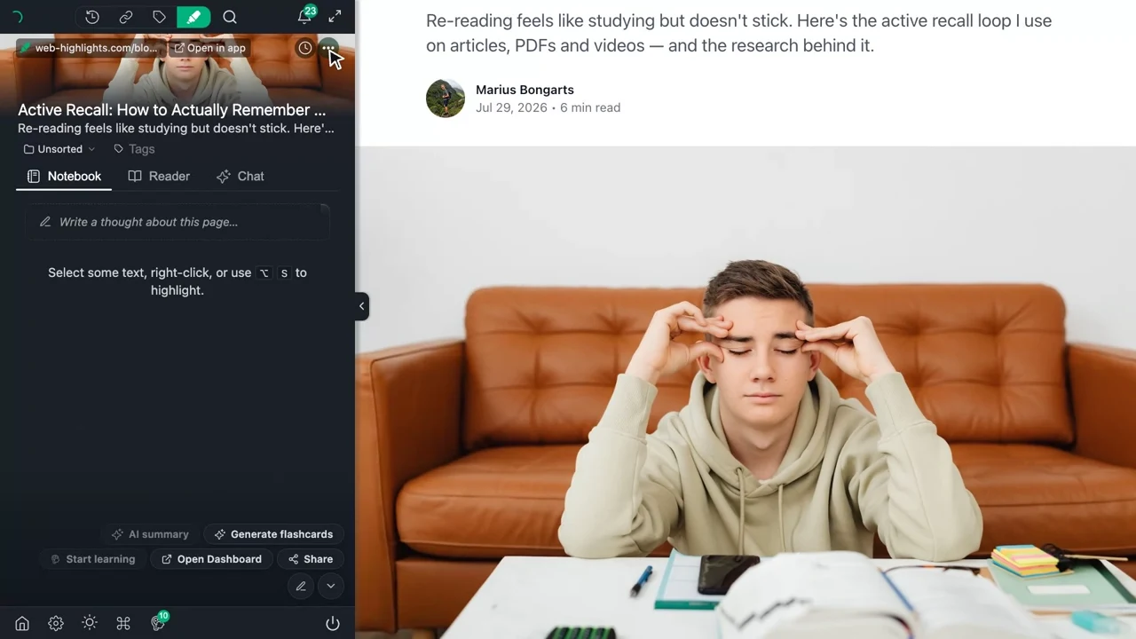 The bookmark icon above the page title in the sidebar